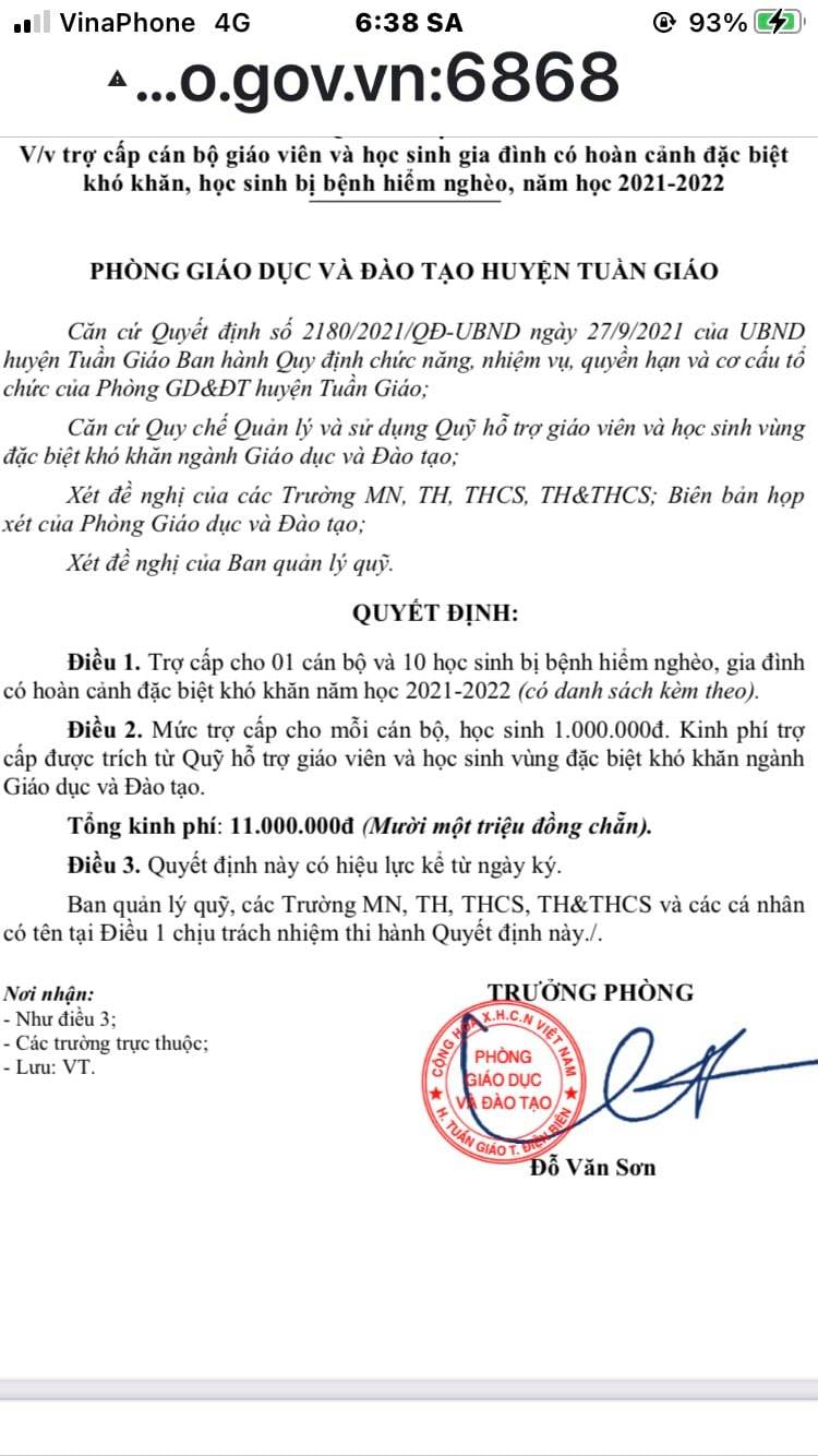 Phòng GD&ĐT hỗ trợ cho học sinh có hoàn cảnh khó khăn mắc bệnh hiểm nghèo